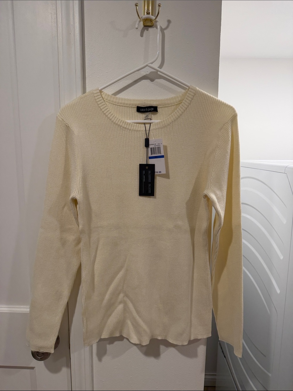 Cable & Gauge Cream Ribbed Crewneck Sweater